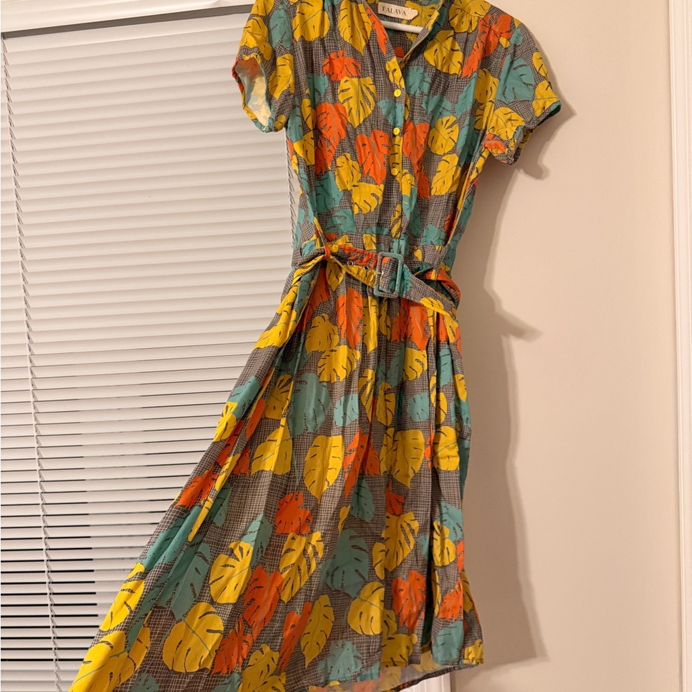 Palava Multicolor Leaf Print Midi Dress
